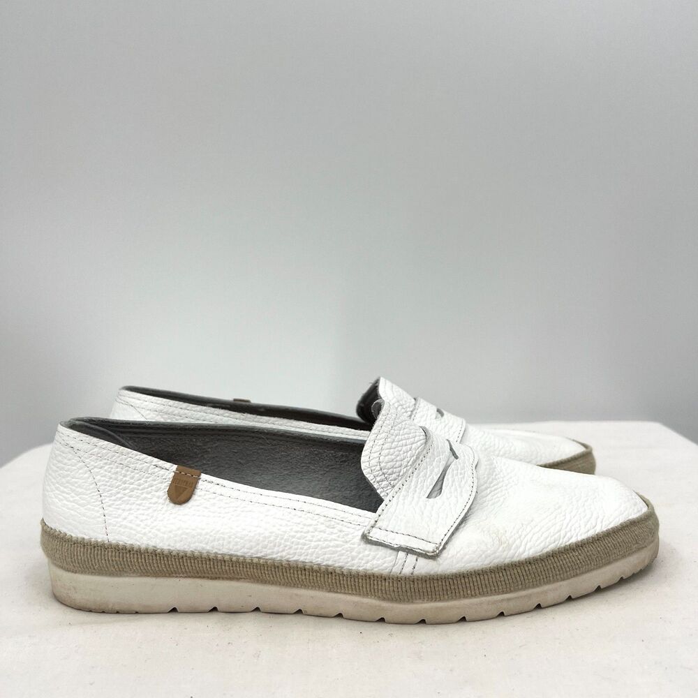 Verbenas White Leather Penny Loafers Espadrille Slip On Flats EU 40 Spain